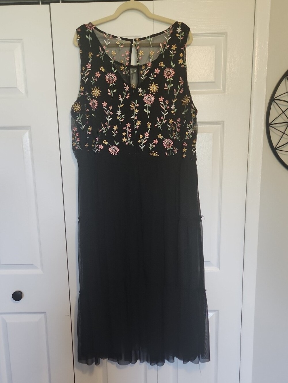 Lane Bryant Black Midi Dress with Pink & Yellow Floral Embroidery Size 26 - Picture 2 of 3